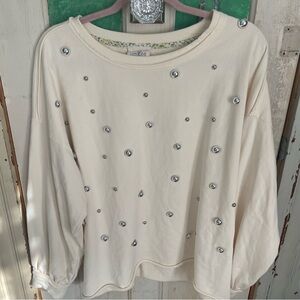Umgee 🌸 Cream Embellished Sweatshirt